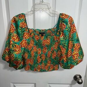 Green Pineapple Puff Sleeved Top